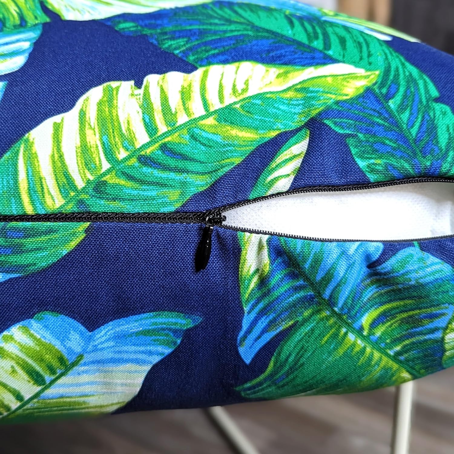 Rockin Cushions IKEA Outdoor Slipcovers Rockin Cushions Outdoor Slip Covers | Navy Green Banana Leaf Print| Compatible with IKEA Duvholmen Cushions | Includes 2 Duvholmen Pillow Covers and 2 Duvholmen Seat Covers - Set of 4